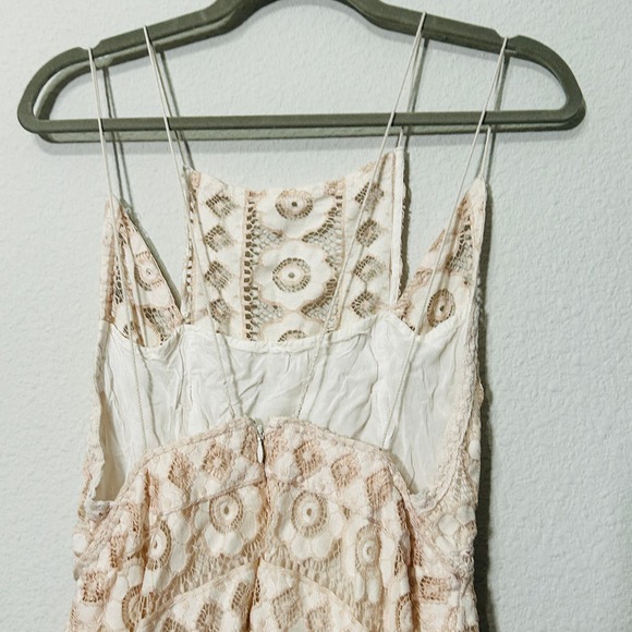 Free People Just Like Honey Beige Lace Asymmetric Mini Dress Size 8 Medium - Picture 12 of 14